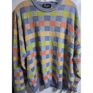 Tosani Of Canada Multicolored Checkered Sweater Mens XL Cotton/Acrylic Blend EUC